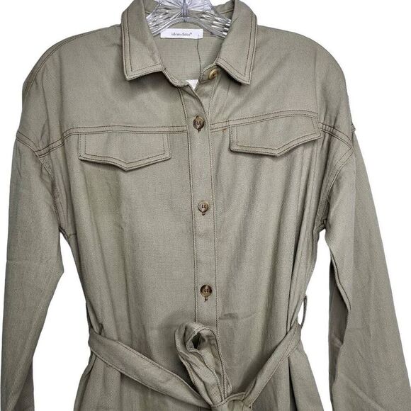 Idem ditto Utility Button Front Belted Mini Shirt Dress in Sage Size Small - Picture 3 of 10